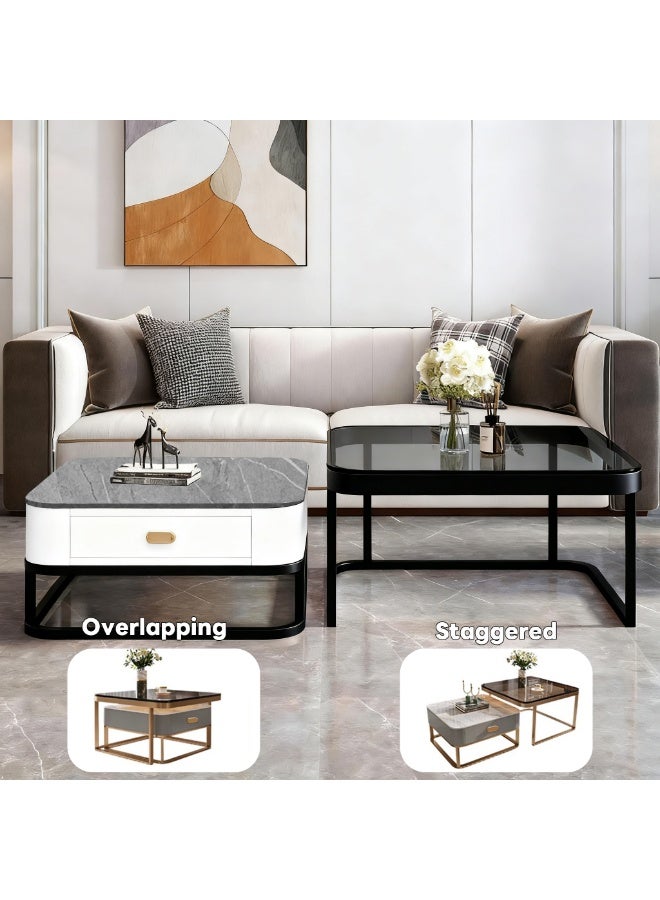 Sharpdo Modern Nesting Table Set, Minimalist Living Room Coffee Table Set, Square-shaped End Table(70*70*45&60*60*38CM) - Image 4