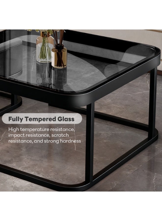 Sharpdo Modern Nesting Table Set, Minimalist Living Room Coffee Table Set, Square-shaped End Table(70*70*45&60*60*38CM) - Image 5