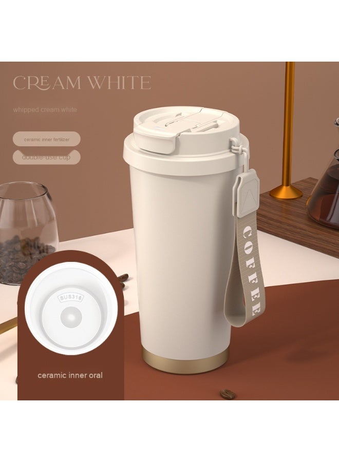 آنا كوب قهوة مياه مزدوج السيراميك الداخلي بسعة كبيرة مزود بقشة، مصنوع من الفولاذ المقاوم للصدأ 316 للاستخدام في السيارة - Image 1