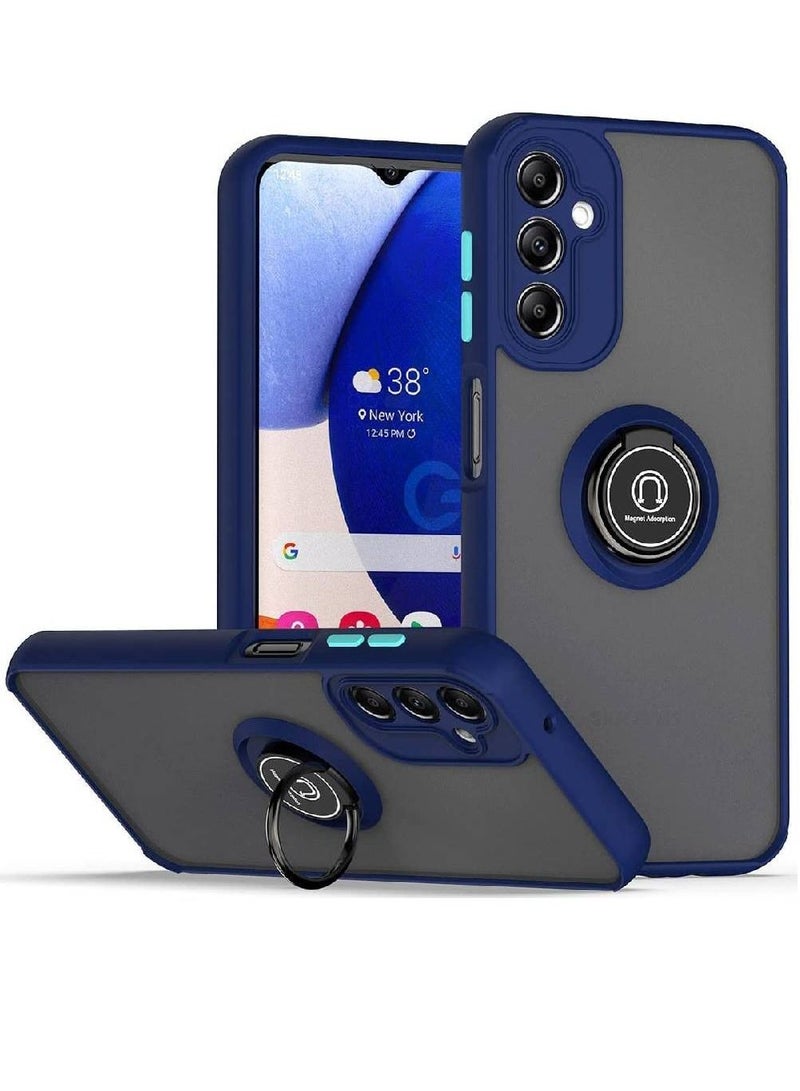 360 Metal Ring Holder Grip Kickstand Car Magnetic Mount Shockproof Matte Hard Back Bumper Case Cover For Samsung Galaxy A14 5G/4G Blue