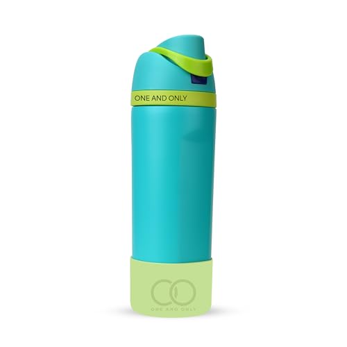 ONE AND ONLY Steel Bottle for Kids for School 550ML Turquoise, Push Button Sipper, Spill-Proof with Straw & Wide Mouth Rust-Resistant Steel Bottle - Image 1