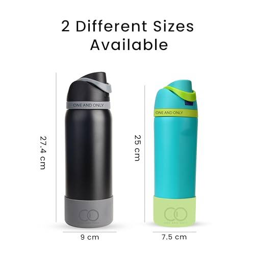 ONE AND ONLY Steel Bottle for Kids for School 550ML Turquoise, Push Button Sipper, Spill-Proof with Straw & Wide Mouth Rust-Resistant Steel Bottle - Image 2