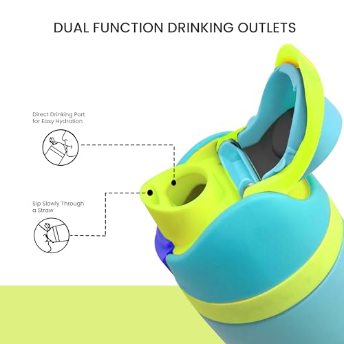 ONE AND ONLY Steel Bottle for Kids for School 550ML Turquoise, Push Button Sipper, Spill-Proof with Straw & Wide Mouth Rust-Resistant Steel Bottle - Image 4