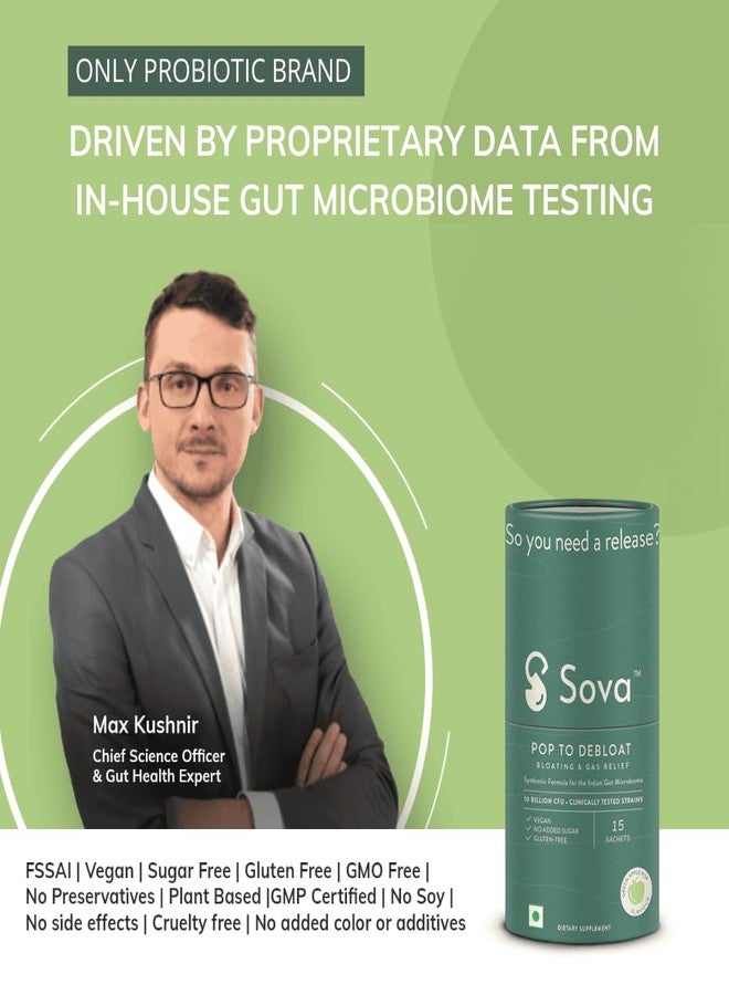 SOVA Pop to Debloat for Men & Women|Prevent Gassiness,Bloating and Discomfort|Clinically Researched Prebiotics,Probiotics & Digestive Enzymes |30 Vegan Sachets - 1 Month Supply,1 count,30 grams - Image 4