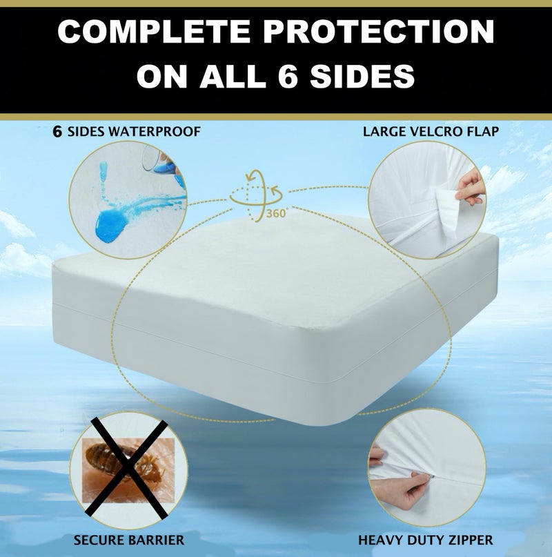MATTSHIELD ORIGINAL MATTSHIELD Ultimate 3-Piece Kit - Bed Bug-Proof Mattress Cover Queen Size 100% Cotton Top + 2 Pillow Protectors with Zipper - 6 Sided Waterproof Encasement, Total Defense Kit - Image 3