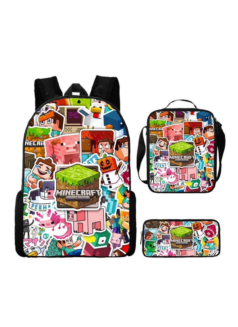 MINECRAFT My World Cartoon Student Backpack Three-piece Set 29*42*16cm 