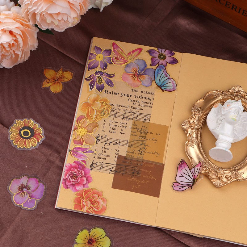 Dizdkizd Golden Floral Watercolor Transparent Stickers for Bullet Journal, 240 Pieces, Small Aesthetic Decorative Decals for Scrapbooking Crafts Planner, Laptop Sticker, Resin Sticker - Image 4
