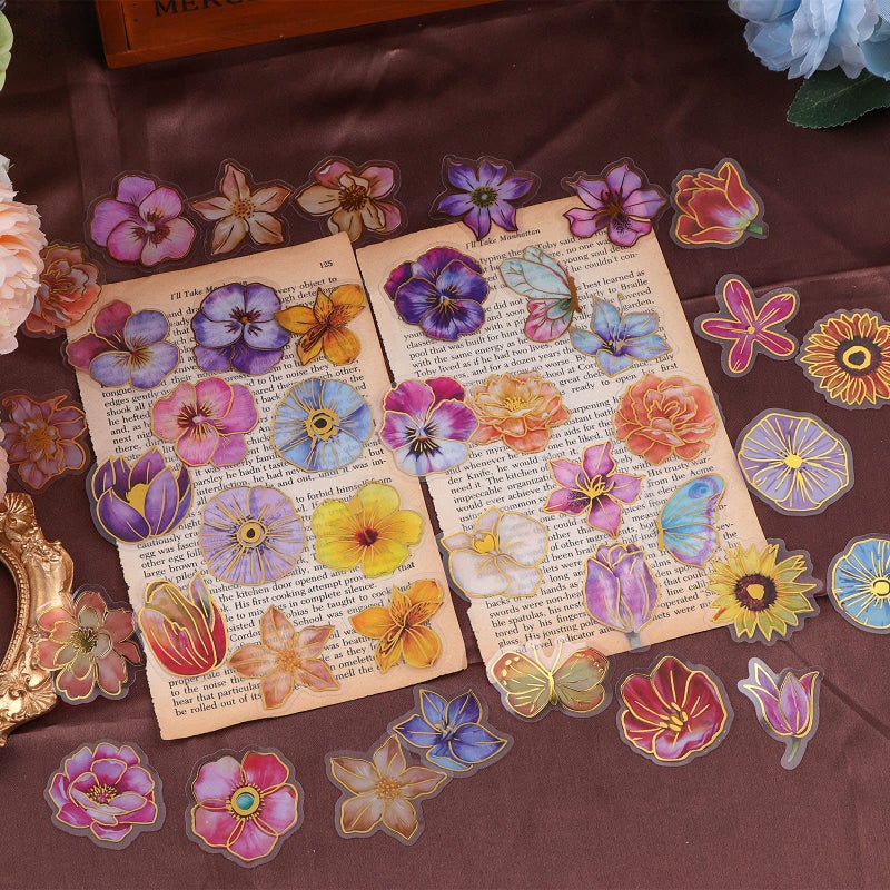 Dizdkizd Golden Floral Watercolor Transparent Stickers for Bullet Journal, 240 Pieces, Small Aesthetic Decorative Decals for Scrapbooking Crafts Planner, Laptop Sticker, Resin Sticker - Image 3