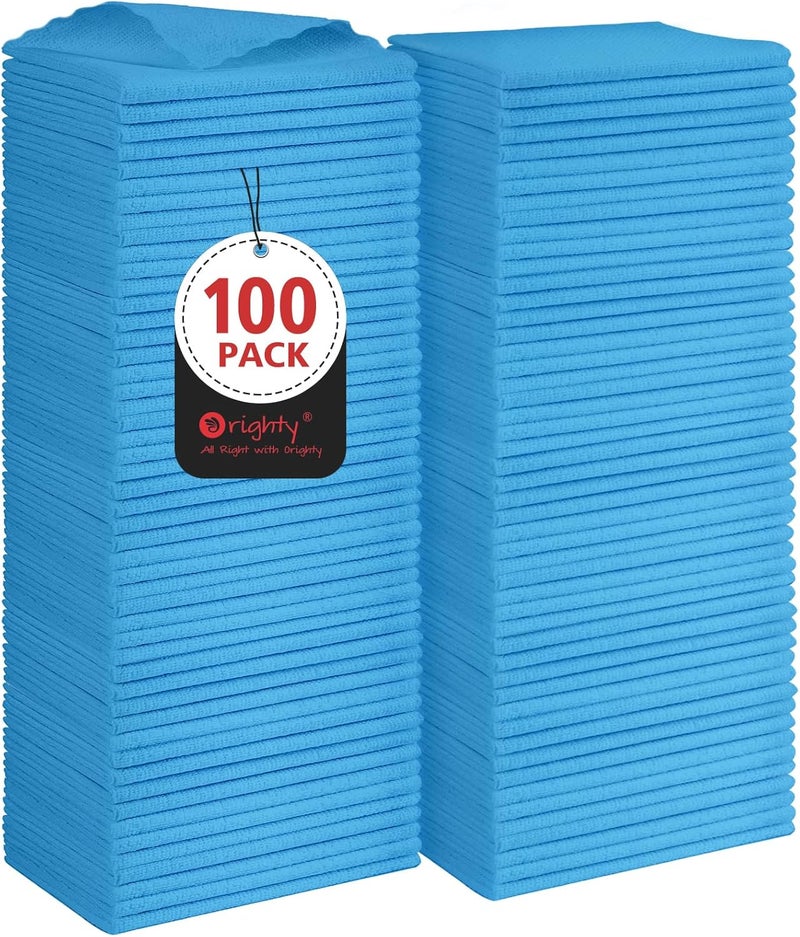 Orighty 100 Pack Microfiber Shop Towels - Reusable Cleaning Rags for Automotive and Kitchen, Lint Free, 11.5’’ x 11.5’’, Blue - Image 1