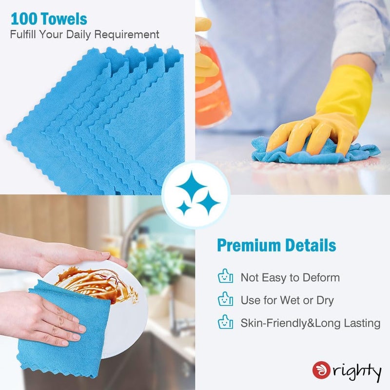 Orighty 100 Pack Microfiber Shop Towels - Reusable Cleaning Rags for Automotive and Kitchen, Lint Free, 11.5’’ x 11.5’’, Blue - Image 5
