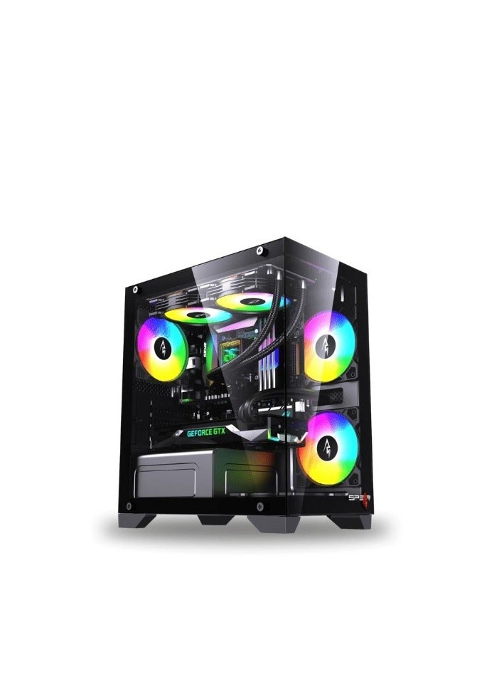 PC'GEN PC'GEN Gaming PC, Intel Core i5-14400F, 16GB 2X8 DDR5 RAM,1TB M.2 SSD, V90 ARGB Air Cooling, 600W *8, Dost60 Eco Desk, Gigabyte H610 Motherboard (NO GPU) (Black,White)  - Image 1