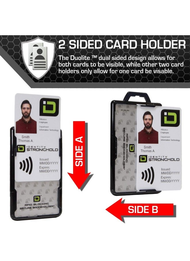 آي دي سترونجهولد - حامل شارة آمن بحجب Rfid Duolite 2 حامل لبطاقة الهوية من البولي كربونات شديد التحمل من البلاستيك الصلب حامل شارة الهوية في الولايات المتحدة الأمريكية مصبوب ومجمع فيبس 201 معتمد باللون الأسود - Image 1