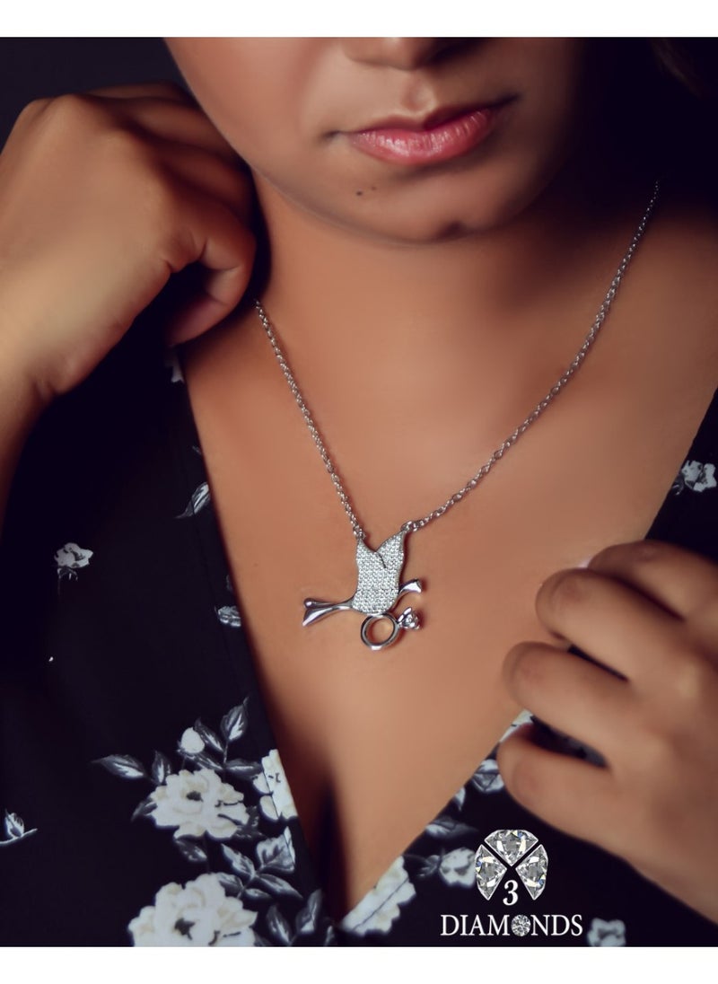 3Diamonds 3Diamonds Platinum-Plated Bird Necklace with Engagement Ring Pendant – Sparkling Romantic Jewelry  - Image 2