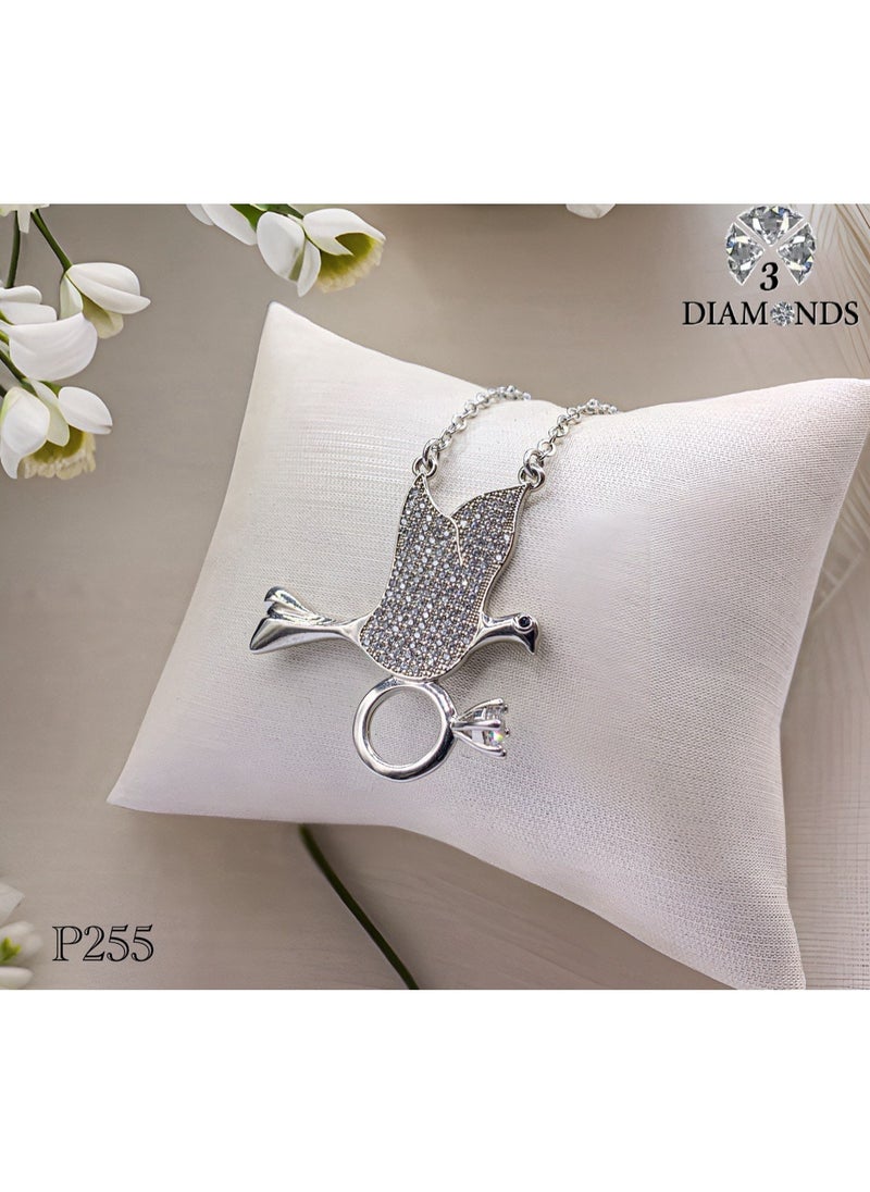 3Diamonds 3Diamonds Platinum-Plated Bird Necklace with Engagement Ring Pendant – Sparkling Romantic Jewelry  - Image 1