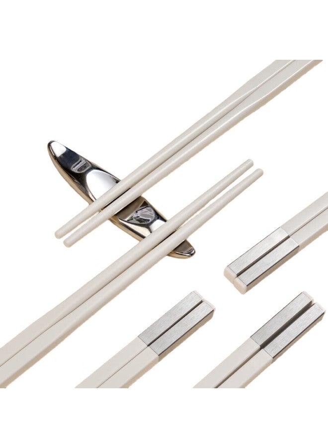 JD.com Jingzao Alloy Chopsticks, Food-Grade, Household, Heat-Resistant, Non-Slip, Hotel High-End Tableware Set, Ivory White, 10 Pairs - Image 3