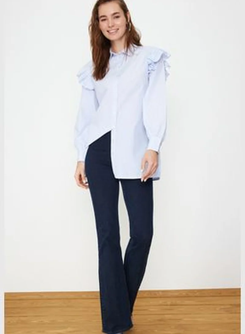 trendyol Light Blue Striped Cotton Woven Shirt