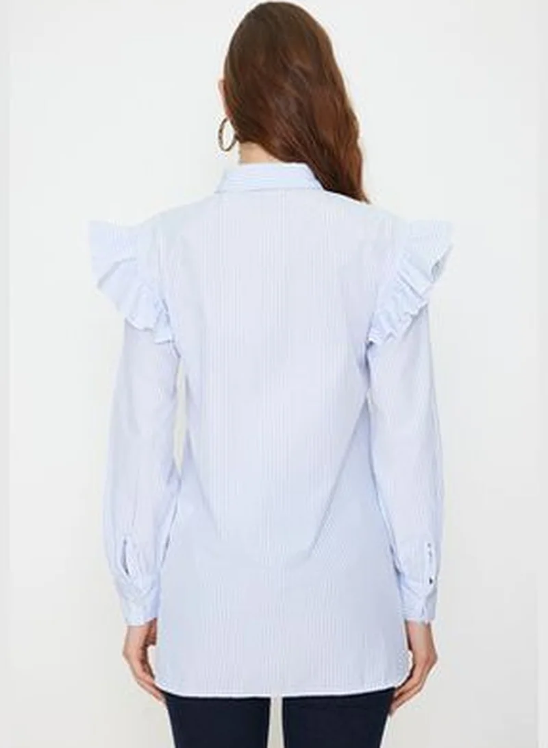 trendyol Light Blue Striped Cotton Woven Shirt