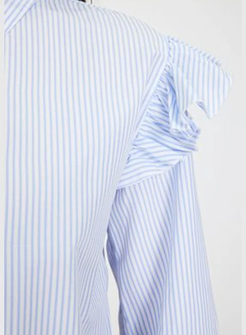 trendyol Light Blue Striped Cotton Woven Shirt