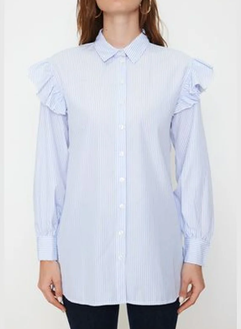 trendyol Light Blue Striped Cotton Woven Shirt