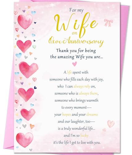 Beixian Anniversary Cards for Wife, Happy Wedding Anniversary Card Gift for Wife from Husband 8x5.3 Inches, Double Sided, with Matching Pink Envelope - Image 1