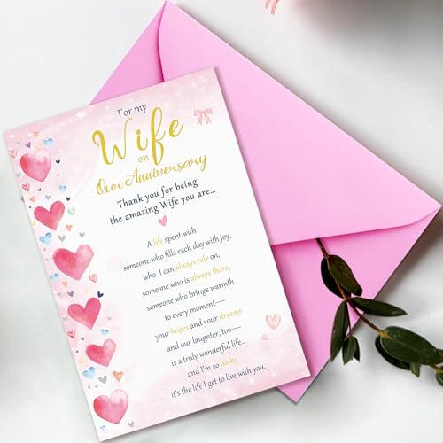 Beixian Anniversary Cards for Wife, Happy Wedding Anniversary Card Gift for Wife from Husband 8x5.3 Inches, Double Sided, with Matching Pink Envelope - Image 4