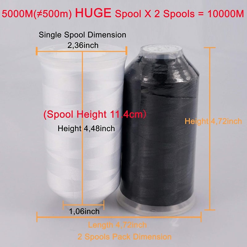 New brothreads - 40 Options- Various Assorted Color Packs of Polyester Embroidery Machine Thread Huge Spool 5000M for All Embroidery Machines -1Black+1White - Image 2