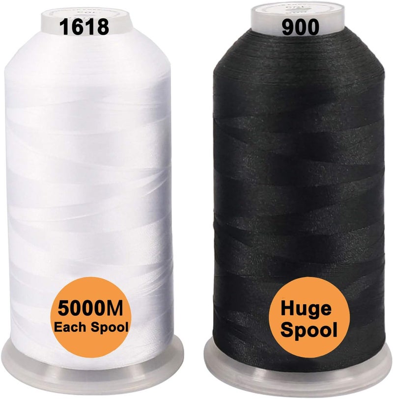 New brothreads - 40 Options- Various Assorted Color Packs of Polyester Embroidery Machine Thread Huge Spool 5000M for All Embroidery Machines -1Black+1White - Image 1