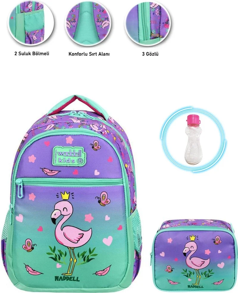 ماشو تريند Smile Flamingo School Bag + Nutrition + Water Bottle - Primary School Bag Girls School Bag