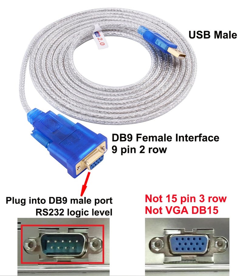 DTECH 6 Feet USB to RS232 DB9 Female Serial Adapter Cable Windows 11 10 8 7 Mac Linux Serial to USB 2.0 with Prolific PL2303 Chip - Image 2