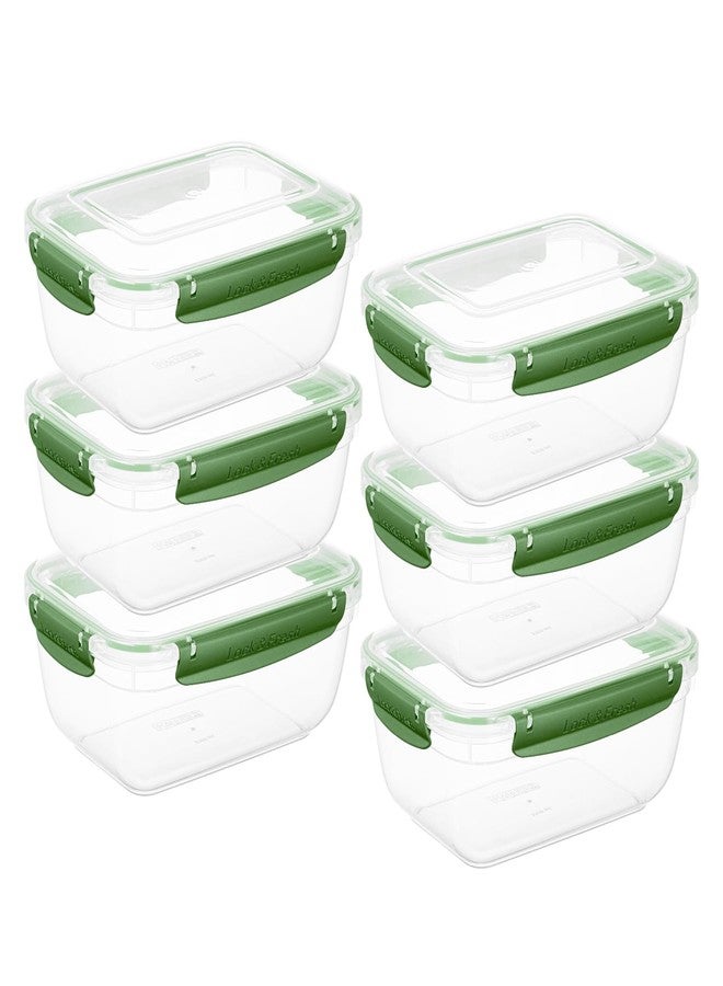 Superio Plastic Food Storage Containers with Airtight Lids, 6 Pack- 80 Oz, BPA Free, Leakproof, Stackable, Microwave, Dishwasher, Freezer Safe, Green - Image 1
