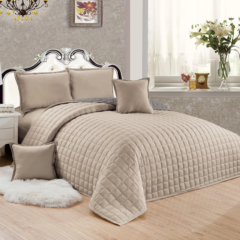 طقم لحاف نوم مقاس كينج 6 قطع طقم فراش توأم (يشمل 1 لحاف، 1 ملاءة سرير، 2 كيس وسادة و2 كيس وسادة) غطاء خفيف قابل للعكس لجميع الفصول - Image 1