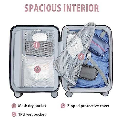 KROSER Hardside Expandable Carry On Luggage with Spinner Wheels & Built-in TSA Lock, Durable Suitcase Rolling Luggage with USB Port, Carry-On 20-Inch, Matte Purple/Pink - Image 3