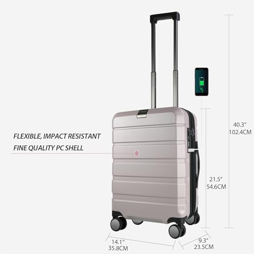 KROSER Hardside Expandable Carry On Luggage with Spinner Wheels & Built-in TSA Lock, Durable Suitcase Rolling Luggage with USB Port, Carry-On 20-Inch, Matte Purple/Pink - Image 2