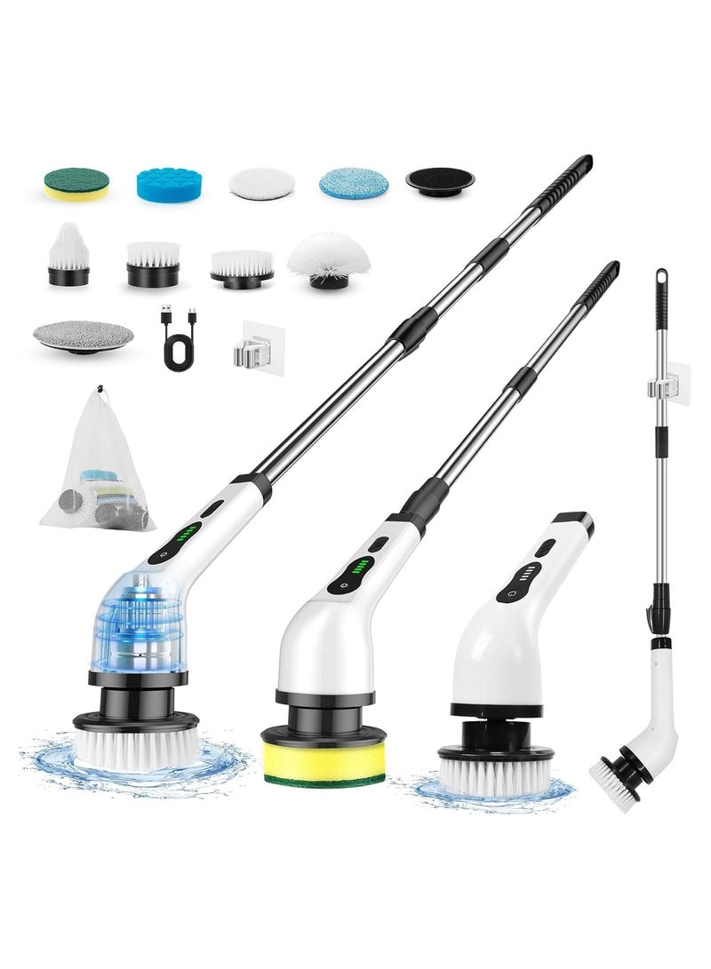 Macon Cordless Electric Scrubber Brush, Rechargeable, 10 Brush Heads, Adjustable Extension Handle - Image 1