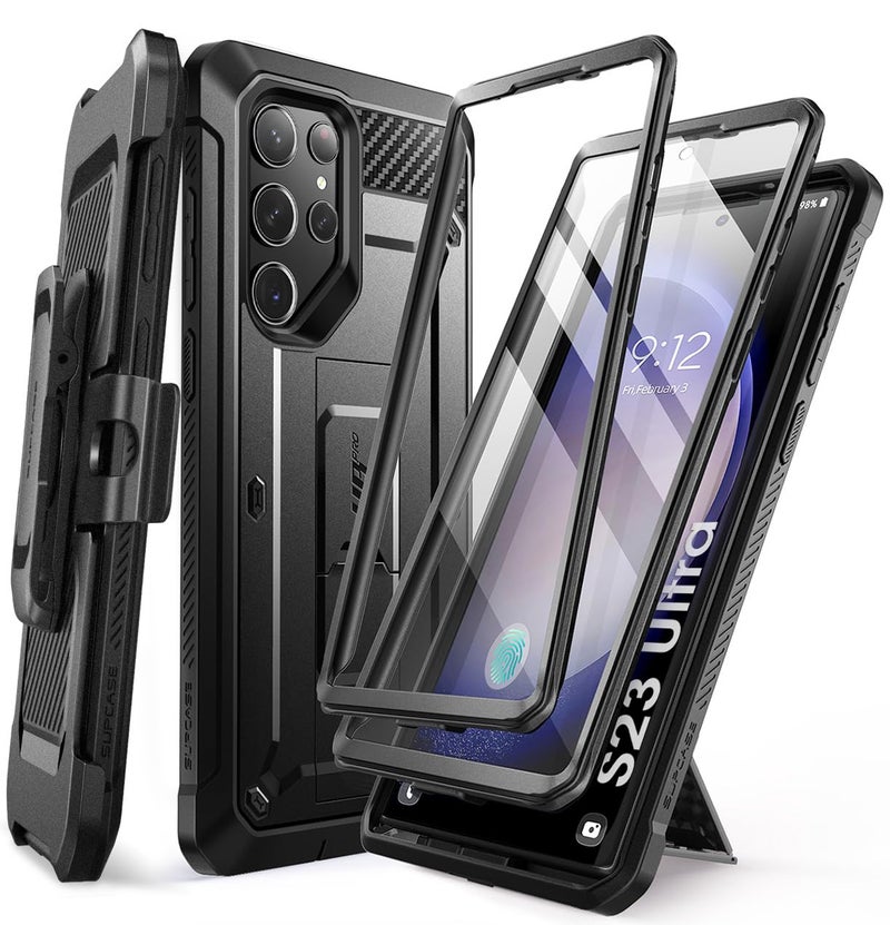 SUPCASE for Samsung Galaxy S23 Ultra Case with Stand, [Unicorn Beetle Pro] [2 Front Frames] [Built-in Screen Protector & Belt-Clip] Military-Grade Protection Phone Case for Galaxy S23 Ultra, Black - Image 1