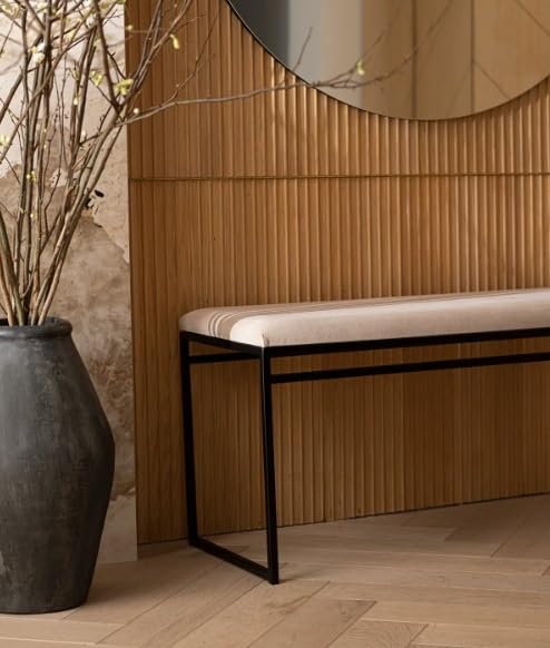 INDIDECOR INDIDECOR 64106 Hallway Bench Entryway Bench for Home and Office Grey Velvet Cushion Black Metal Frame Suitable for Living RoomBedroomOffice 100 cm x 46 cm x 39 cm  - Image 2