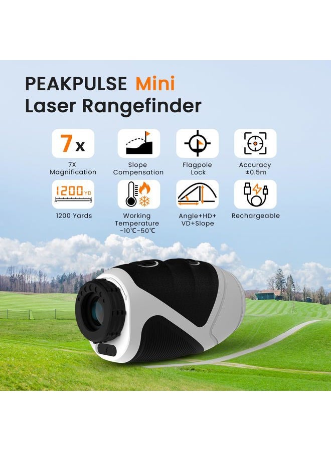 PEAKPULSE 1200 Yards Mini Range Finder Golf Rangefinder HDLCD 7X Magnification with Slope Laser Distance Rangefinder for Men Women Junior Rechargeable Flag Pole Locked with Vibration Angle Measurement - Image 2