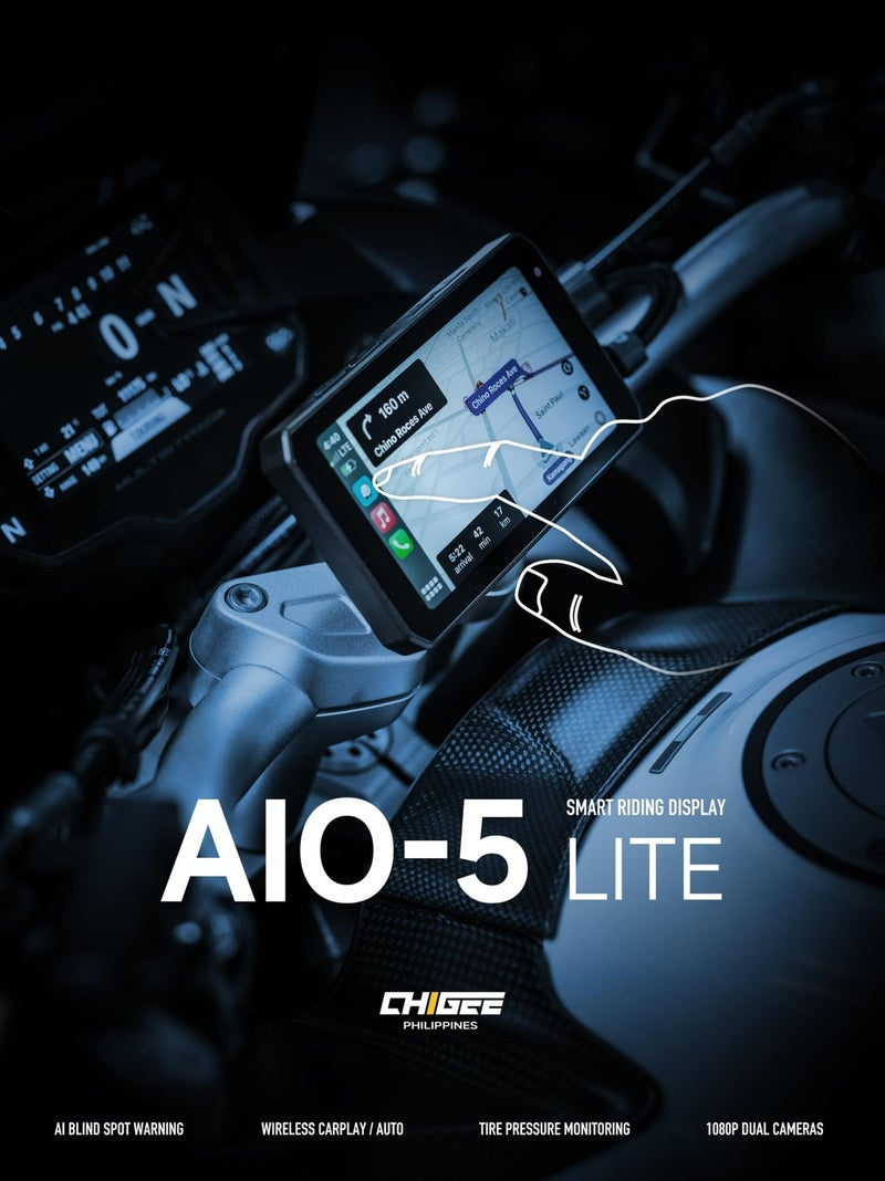 CHIGEE AIO-5 Lite Motorcycle Carplay Android Auto GPS Navigation System, BSD, STARVIS HDR 5" LCD, 60FPS,5G Wi-Fi BT, IP67 Waterproof, 24H Parking Mode, Dedicated App - Image 2