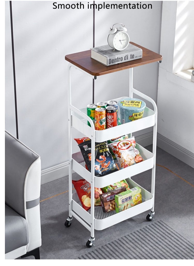 KINGMAZI - Metal Storage Cart with Table Cart -4 Tier Rolling Cart, Organizer Cart,with Lockable Wheels, for LivingRoom, Bathroom, Bedroom, Office.Kitchen (White) - Image 1