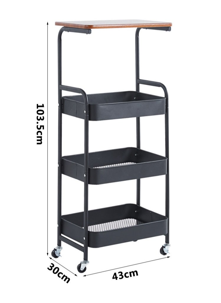 KINGMAZI - Metal Storage Cart with Table Cart -4 Tier Rolling Cart, Organizer Cart,with Lockable Wheels, for LivingRoom, Bathroom, Bedroom, Office.Kitchen (White) - Image 1