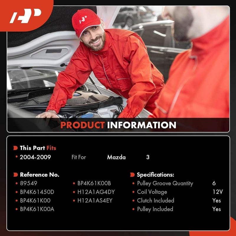 A-Premium AC Compressor Replacement for Mazda 3 (2003-2009) - 12V, 6PK, 125MM - Image 2