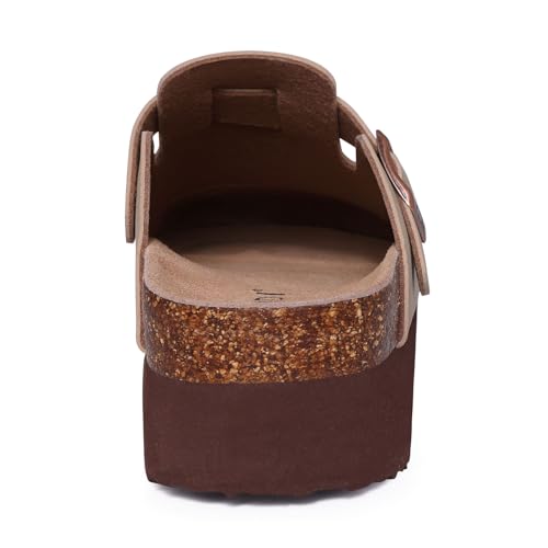 KIDMI Women's Platform Clogs Leather Mules Cork Footbed Potato Shoes, Taupe, Size 7.5-8 - Image 5