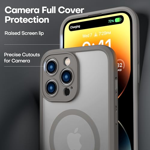 ImpactStrong Magnetic Guard Designed for iPhone 14 Pro Max Case [Camera Protection] [Military Grade Drop Tested] [Compatible with MagSafe] Slim Translucent Matte Phone Case (6.7") - Gray - Image 5