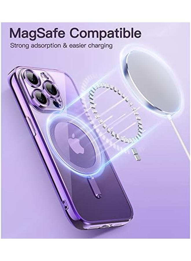 جي تيك جراب شفاف ناعم لهاتف Iphone 14 Pro Max مقاس 6.7 بوصة مع حماية كاملة لعدسة الكاميرا متوافق مع Magsafe للشحن اللاسلكي وغطاء هاتف TPU مطلي بالكهرباء ومضاد للصدمات باللون الأرجواني - Image 5