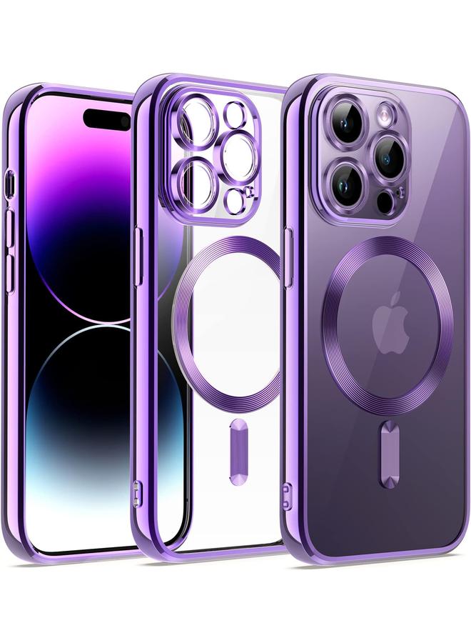 جي تيك جراب شفاف ناعم لهاتف Iphone 14 Pro Max مقاس 6.7 بوصة مع حماية كاملة لعدسة الكاميرا متوافق مع Magsafe للشحن اللاسلكي وغطاء هاتف TPU مطلي بالكهرباء ومضاد للصدمات باللون الأرجواني - Image 1