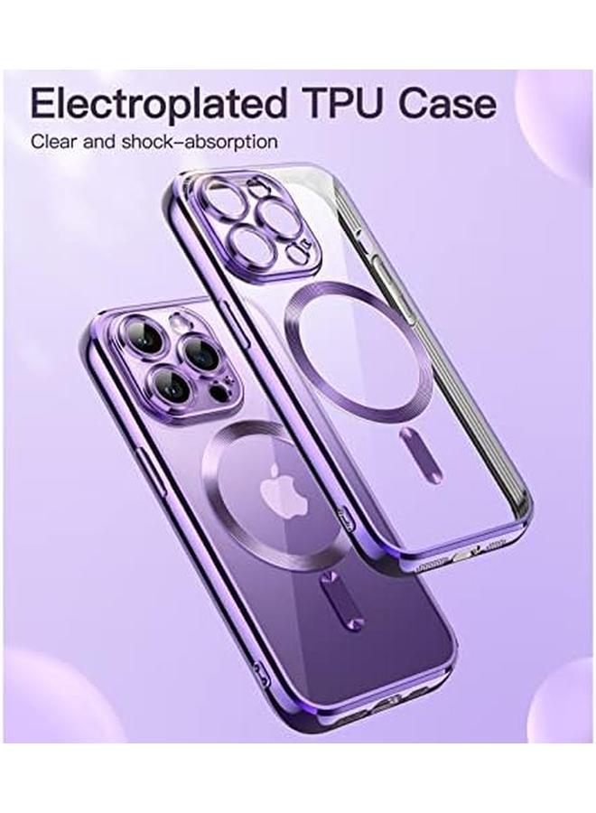 جي تيك جراب شفاف ناعم لهاتف Iphone 14 Pro Max مقاس 6.7 بوصة مع حماية كاملة لعدسة الكاميرا متوافق مع Magsafe للشحن اللاسلكي وغطاء هاتف TPU مطلي بالكهرباء ومضاد للصدمات باللون الأرجواني - Image 3