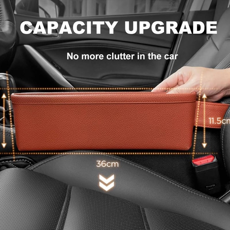 Tumecos Car Seat Pockets PU Leather Car Console Side Organizer Seat Catcher Holders Compatible with Phone Key Wallet Phone Sunglasses 2 Pack (Beige) - Image 4