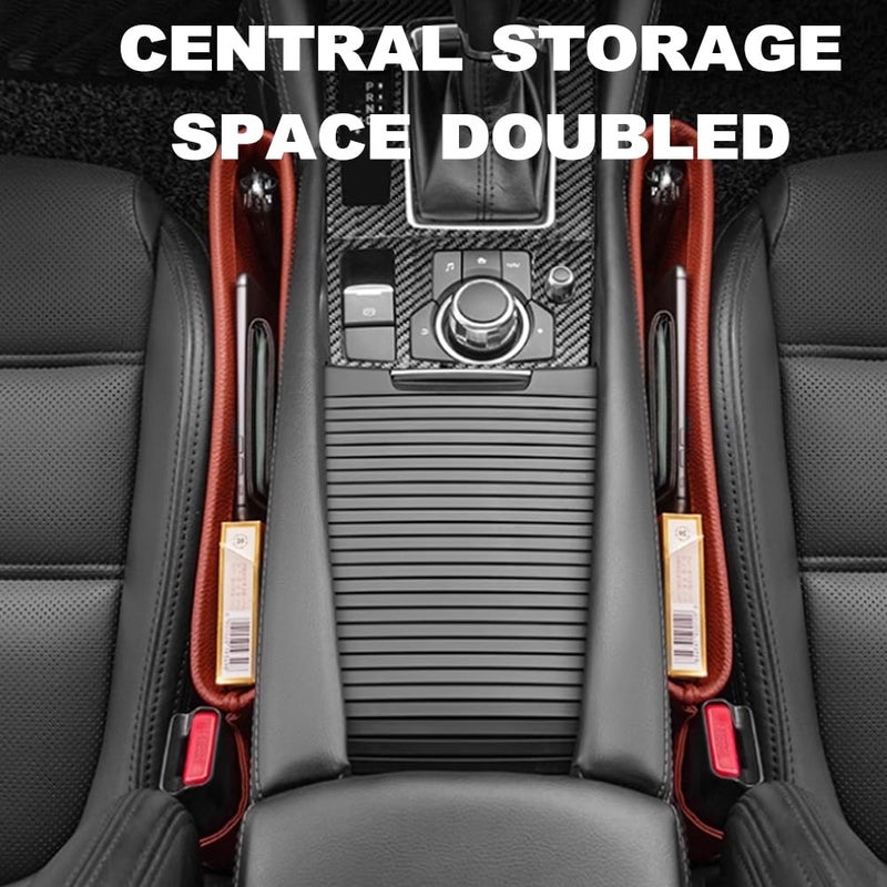Tumecos Car Seat Pockets PU Leather Car Console Side Organizer Seat Catcher Holders Compatible with Phone Key Wallet Phone Sunglasses 2 Pack (Beige) - Image 5
