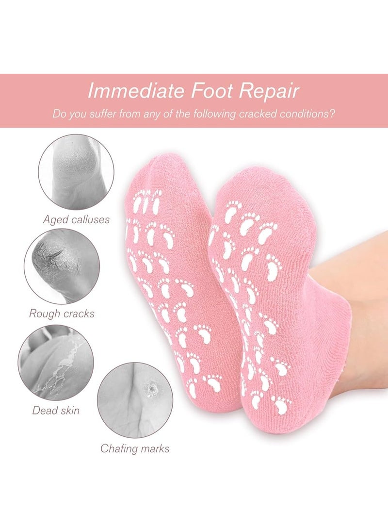 Spa Gel Moisturizing Socks for Dry & Cracked Heels | Reusable Silicone Gel Heel Socks with Vitamin E, Jojoba Oil & Essential Oils | Soft Hydrating Foot Care Socks | Pink - Image 5