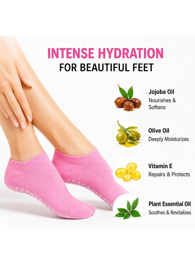 Spa Gel Moisturizing Socks for Dry & Cracked Heels | Reusable Silicone Gel Heel Socks with Vitamin E, Jojoba Oil & Essential Oils | Soft Hydrating Foot Care Socks | Pink - Image 4